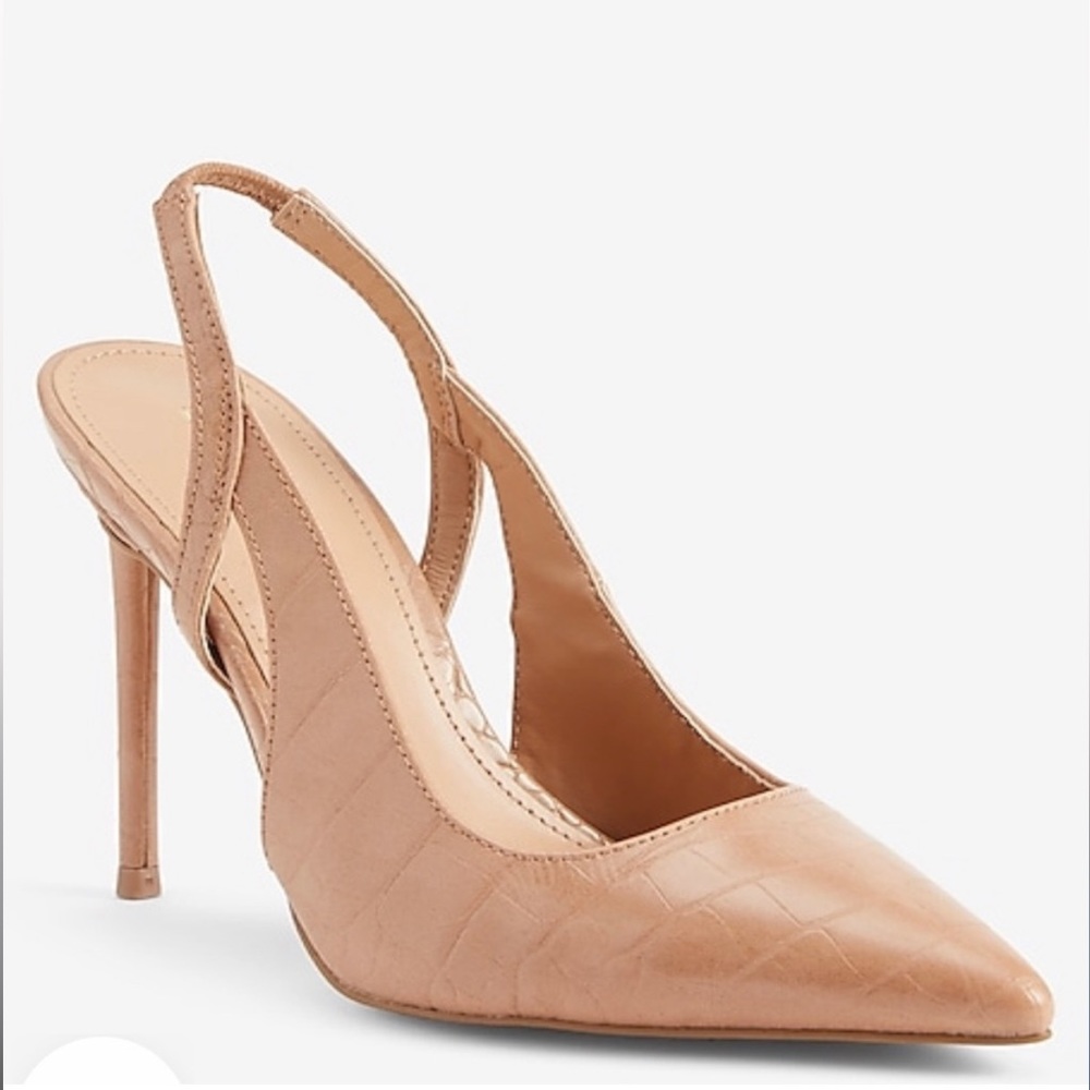 NEW sz 9 Express Croc-Embossed Cutout Slingback Pumps Tan Neutral Heels